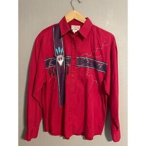 Vintage Wrangler Shirt Womens Medium Red Frontier Series Western Aztec 80s
